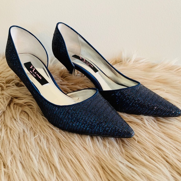 navy sparkly shoes low heel